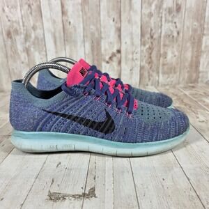Nike Free RN Flyknit 2016 Women 9 Blue Pink Purple Running Shoes 831070-502